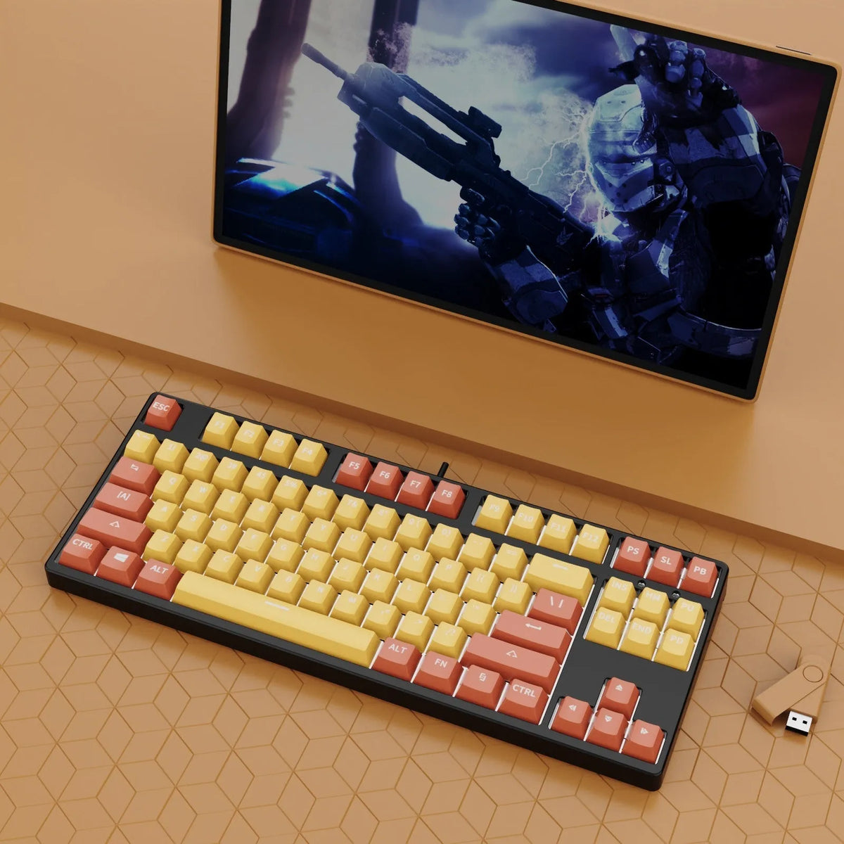 87-key hot-swappable mechanical gaming keyboard with two-tone keycaps and metal chassis