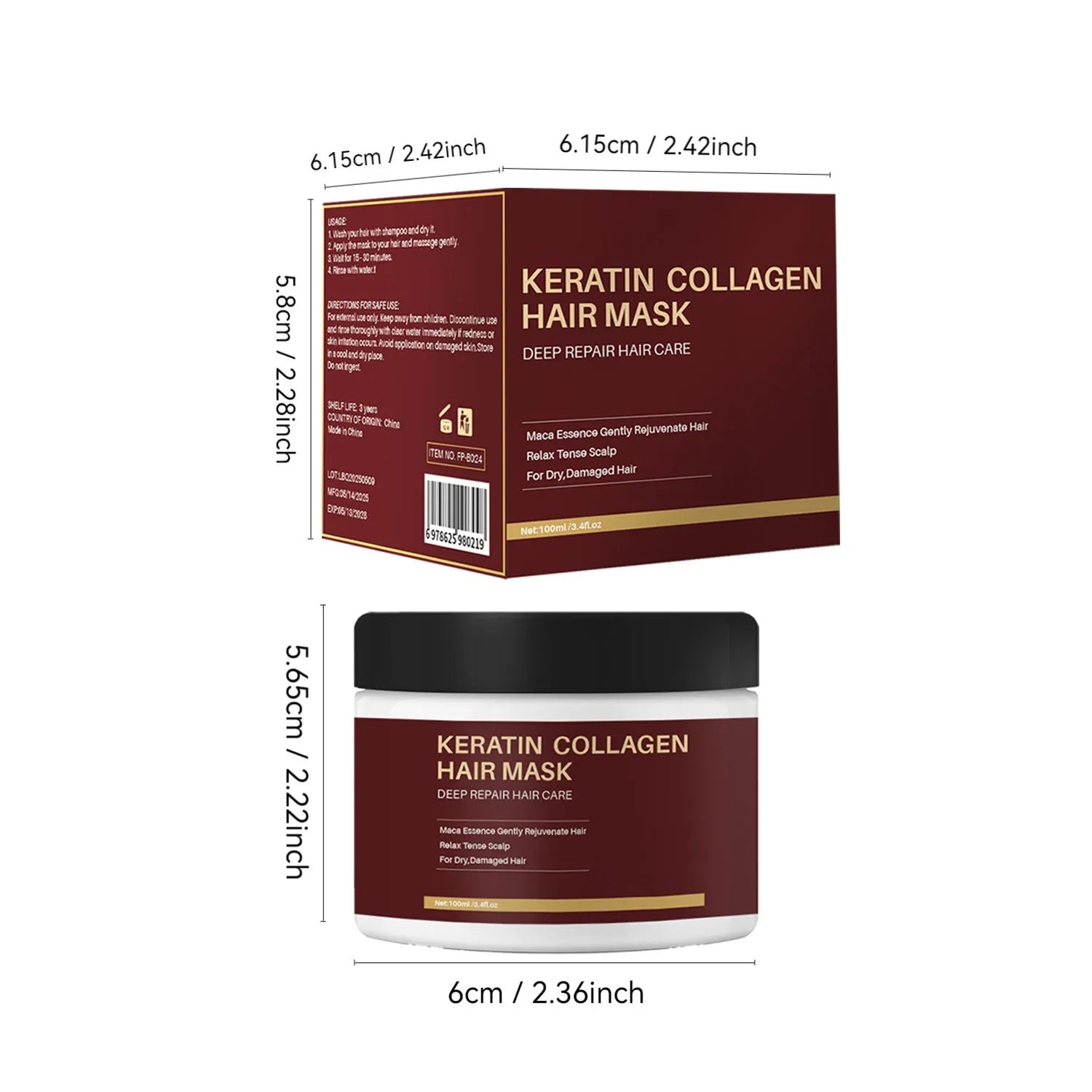 100ml collagen hair mask bottle for moisturising and repairing dry damaged hair