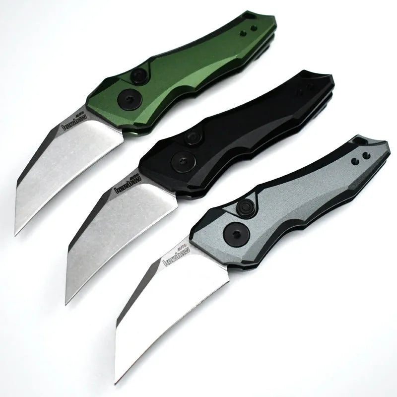 Black folding pocket knife with blade open showing 150mm length.