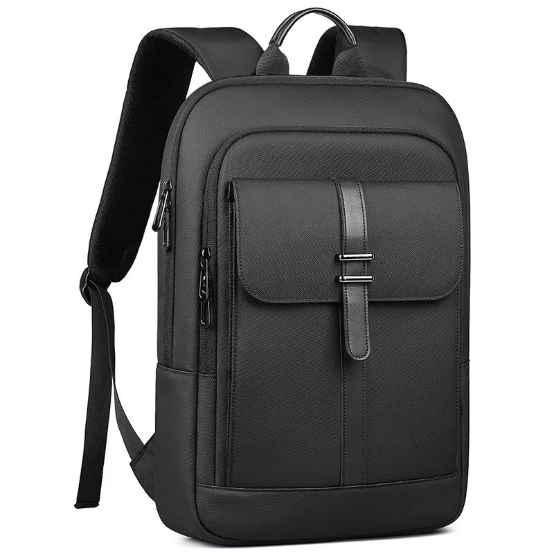 Black men's Oxford cloth backpack with sewing line detailing and Polyester lining