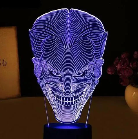 USB 3D LED lamp with acrylic plate showing multiple colour lighting options on black base