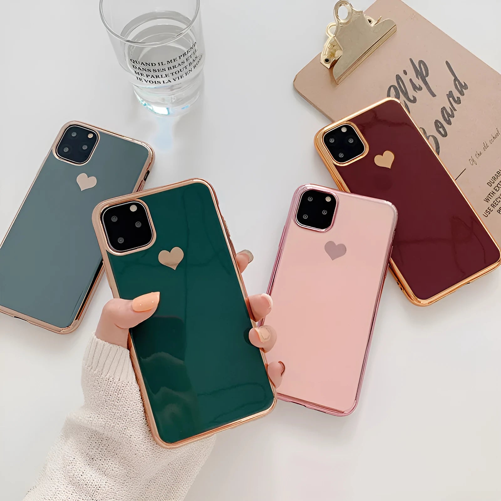 Luxury plating love TPU phone case in solid blue colour on an iPhone