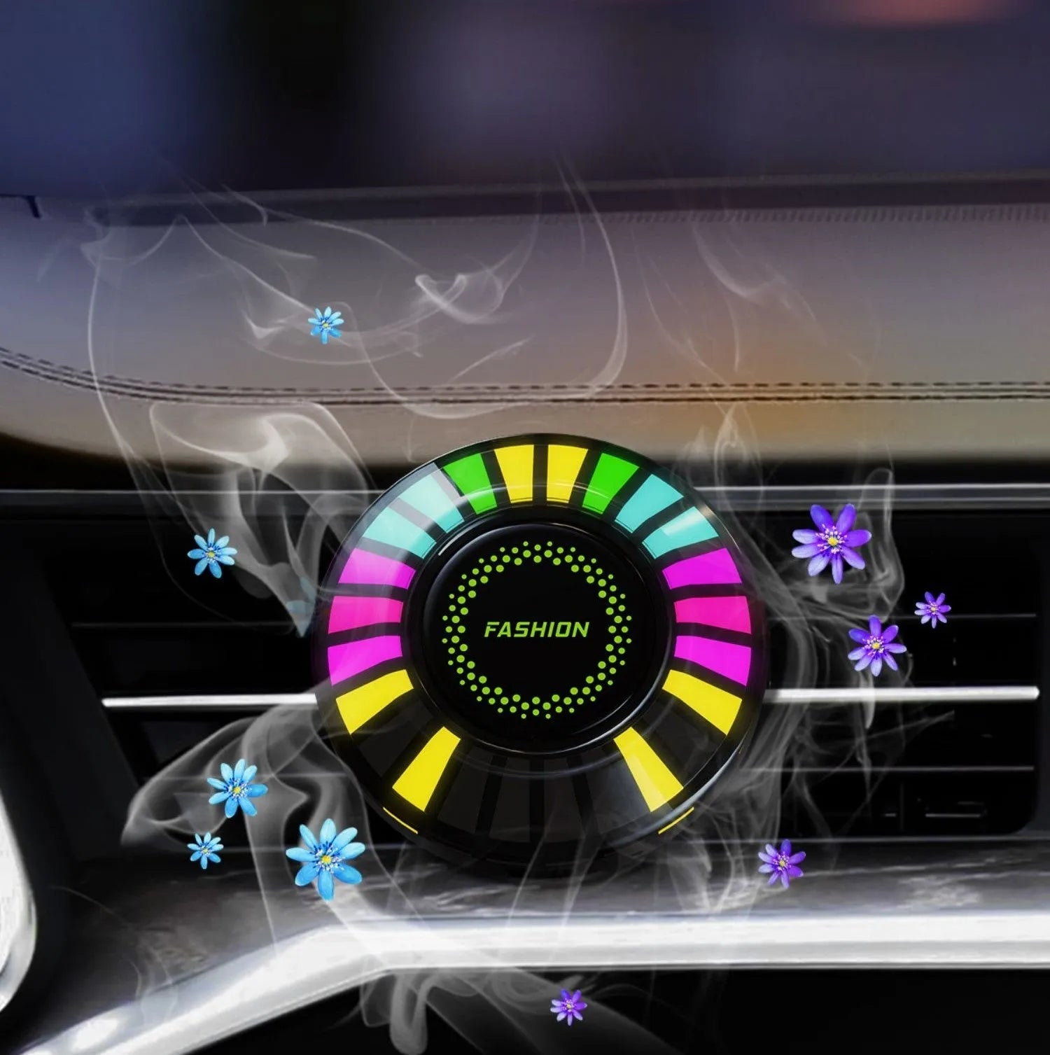 3D pickup-shaped RGB car air vent aromatherapy light unit with voice control and music sync features