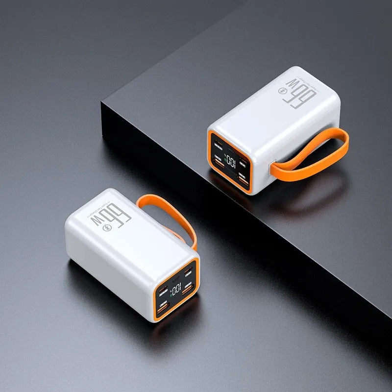 PD66W Fast Charge 20000 mAh power bank in black and white colour options, showing creative design.