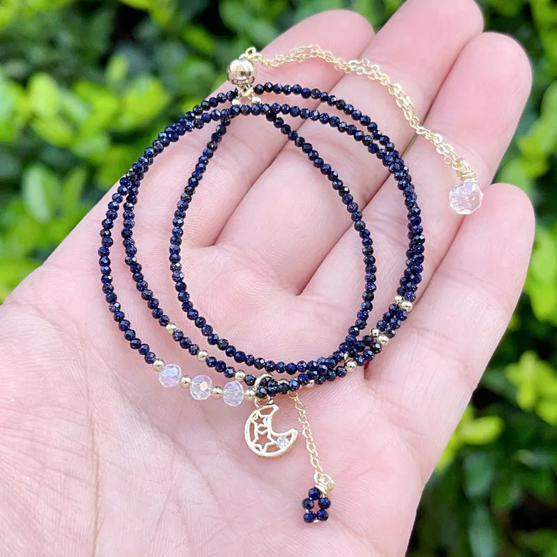 Blue san stone three-ring multi-layer bracelet for women with manual processing details