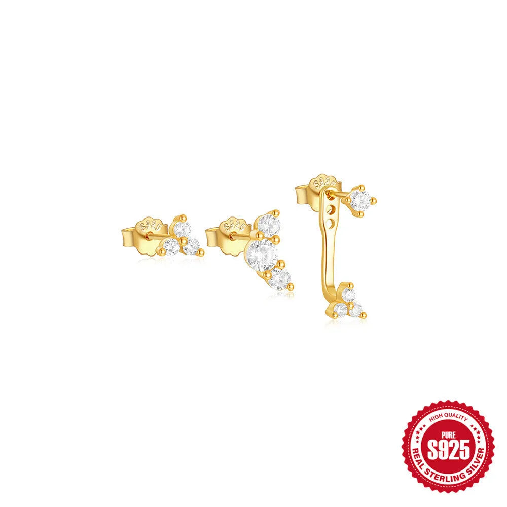 S925 sterling silver geometric tassel earrings in gold colours, 3-piece set for daily wear