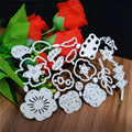 Silver carbon steel flower knife mold for paper cutting measuring 14.3 by 9.9 cm with etched plant design