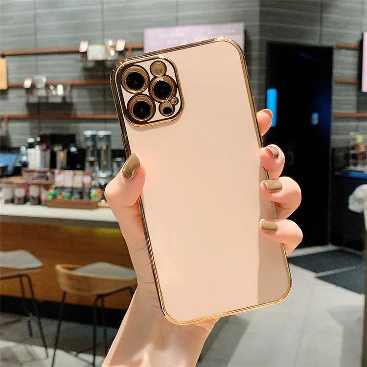 Electroplated iPhone 13 mobile phone case in solid colour with geometric design elements