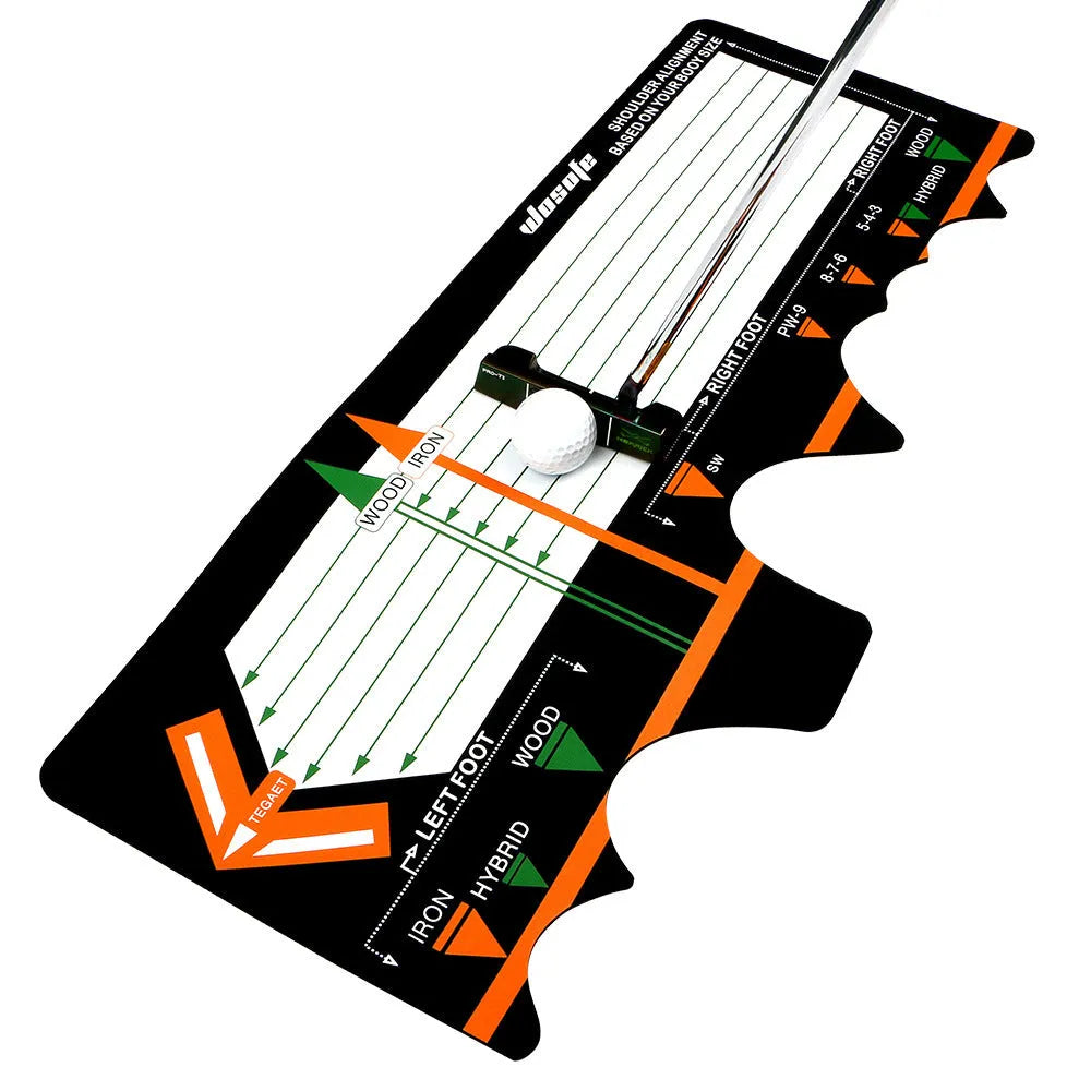 Black neoprene golf swing posture correction pad with directional alignment indicators