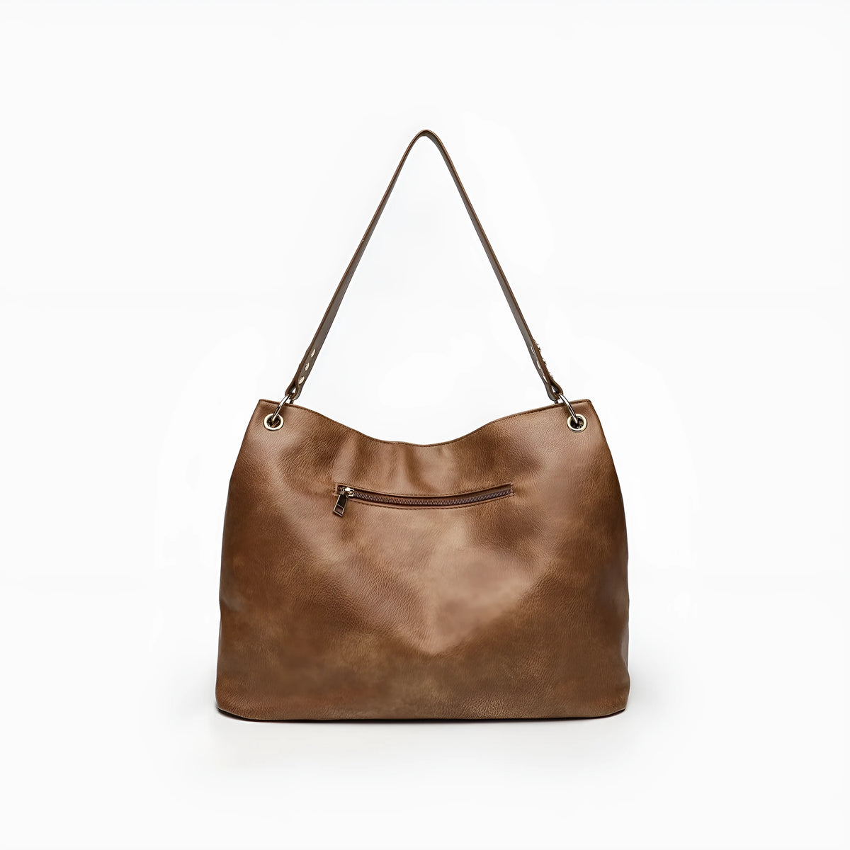 One-shoulder canvas stitching PU crossbody bag in black or light brown with open outer pocket and horizontal square shape