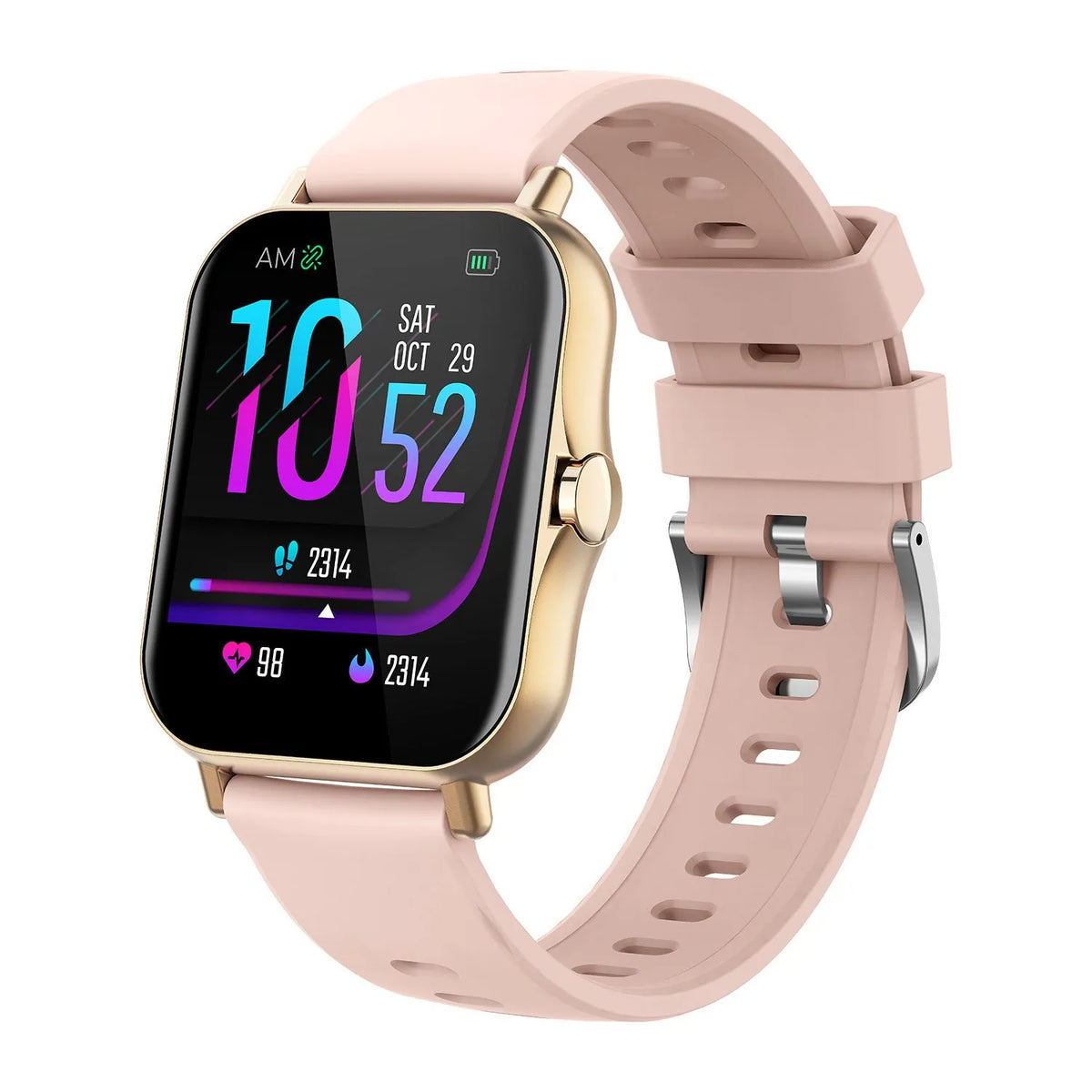 Bluetooth smart watch with heart rate and blood pressure monitoring on curved touch screen display