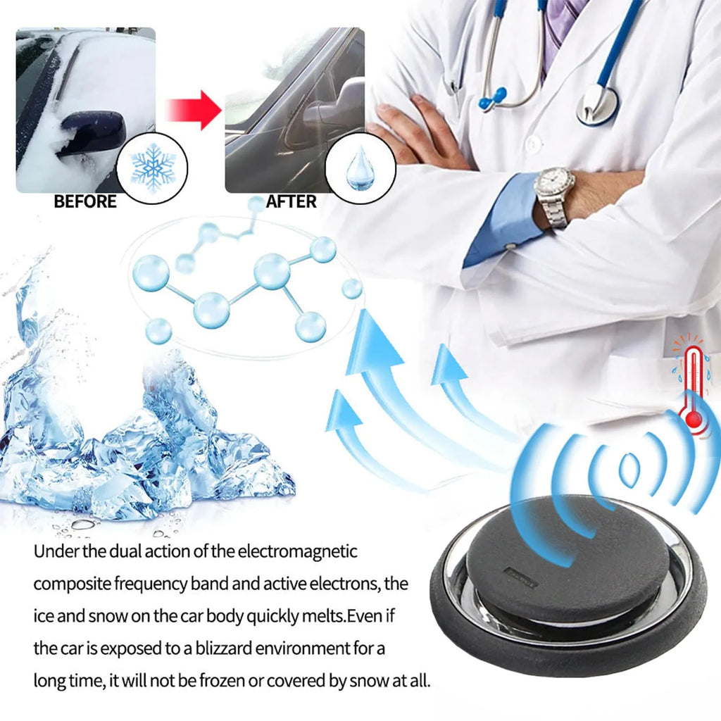 Compact black portable car de-icer snow melter tool for windscreens.