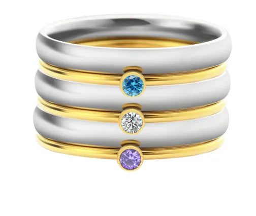 Titanium steel engraved ring with December birthstone colour and geometric shape.