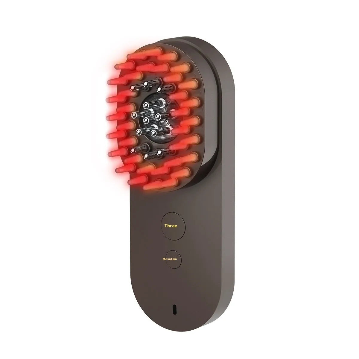 Pink and black smart massage comb with red light therapy for head care, shown actual size under 10cm.