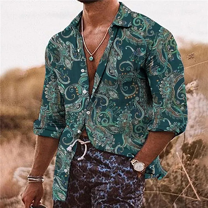 Men's floral pattern shirt with 3D printing effect in loose fit style