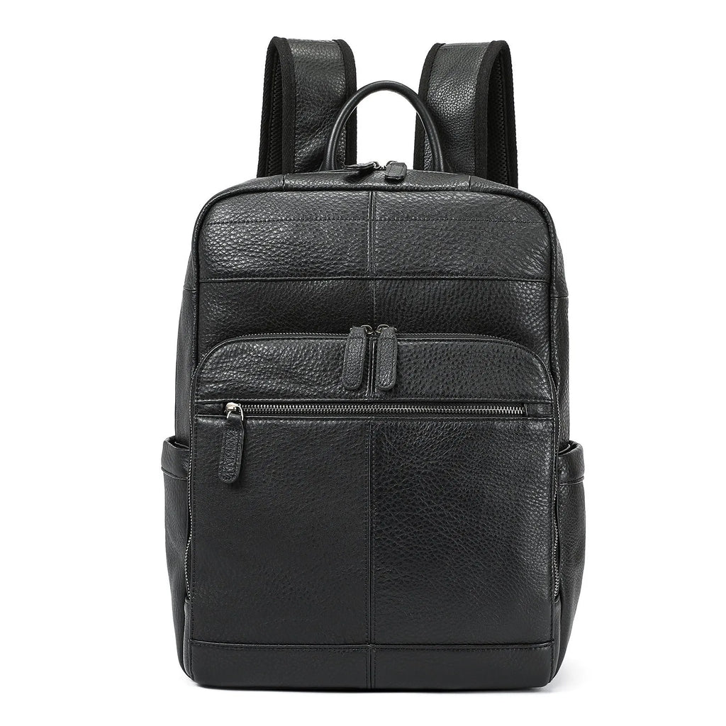 Black men's first layer cowhide backpack, 31 x 15 x 42cm, 20-35L, for business travel and leisure