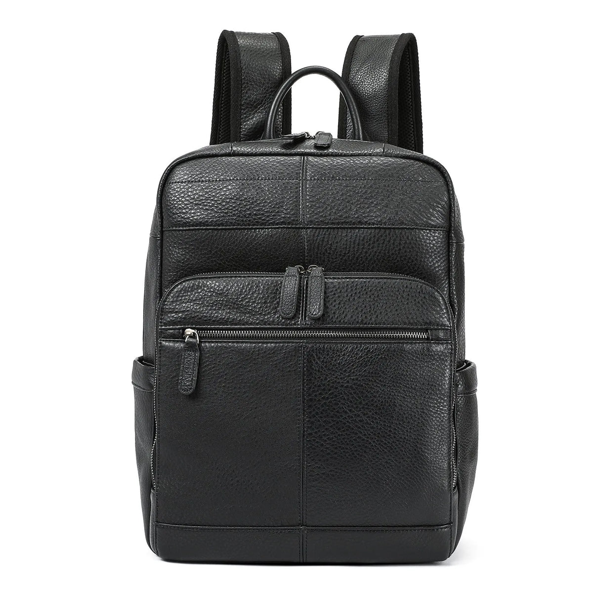 Black men's first layer cowhide backpack, 31 x 15 x 42cm, 20-35L, for business travel and leisure