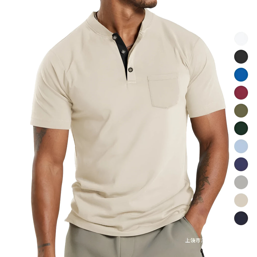 Men's plus size short sleeve button down shirt in polyester, shown in army green colour with a chest pocket.