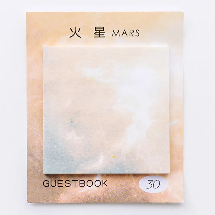Square planet sticky notes notepad with six celestial designs measuring 7.3cm