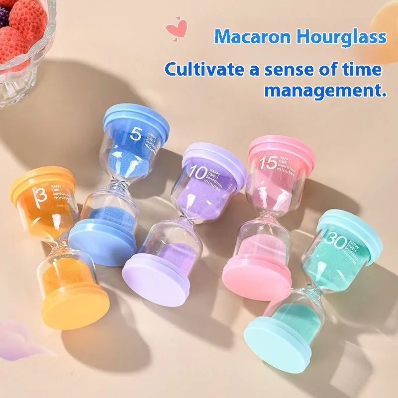 Handmade glass sand clock timer showing sand flow with modern simplicity design