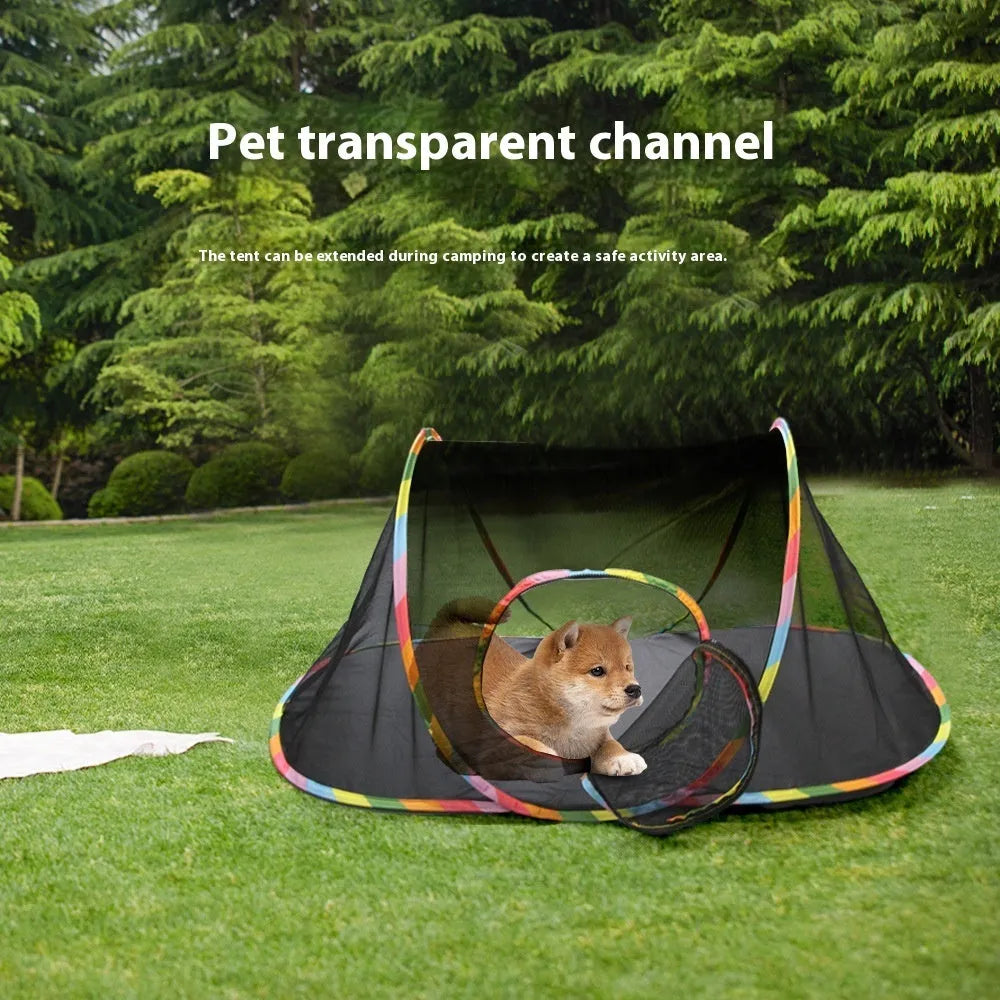 Foldable mesh cat roll cage showing hexagonal, tee and tent style options for pet play and containment