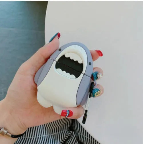Clear silicone shark design protective cover for AirPods 1 and 2 wireless earphone case