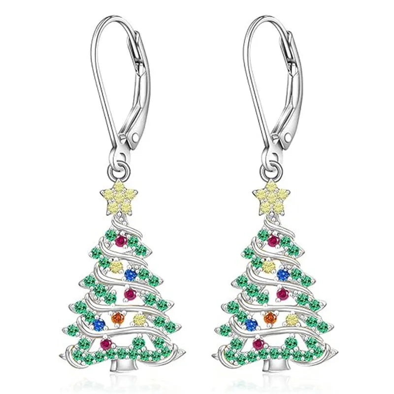 Copper Christmas tree earrings with star design in white gold colour finish for women