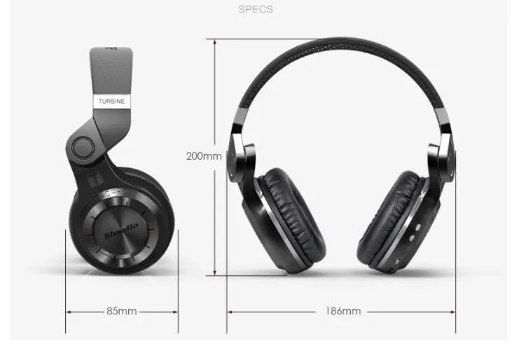 Blue String T2 black and white over-ear Bluetooth headset with folding design and detachable cable