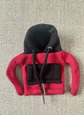 Polyester car gear lever hooded cover in red and white colour combination showing 12x13cm dimensions