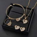 Women's love jewellery set with earrings, pendant and bracelet in gold colour with water drop and bell patterns