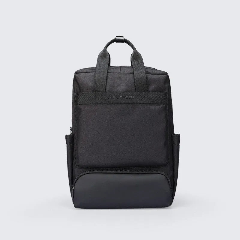 Elegant Black Oxford cloth computer backpack with a 20-35 litre capacity and polyester lining.