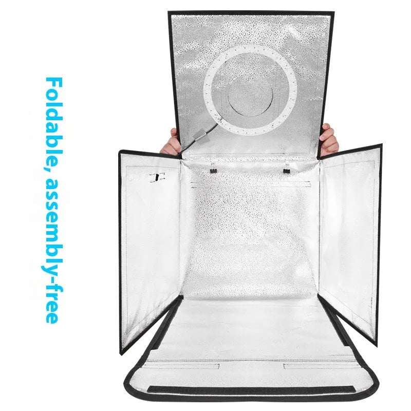 50cm folding studio light box with USB-powered adjustable three-colour lighting for product photography