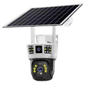 Solar-powered outdoor security camera with three-screen surveillance display and solar panel