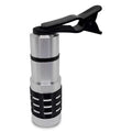 Universal 12x telescopic zoom lens with collar clip for smartphones on a white background.