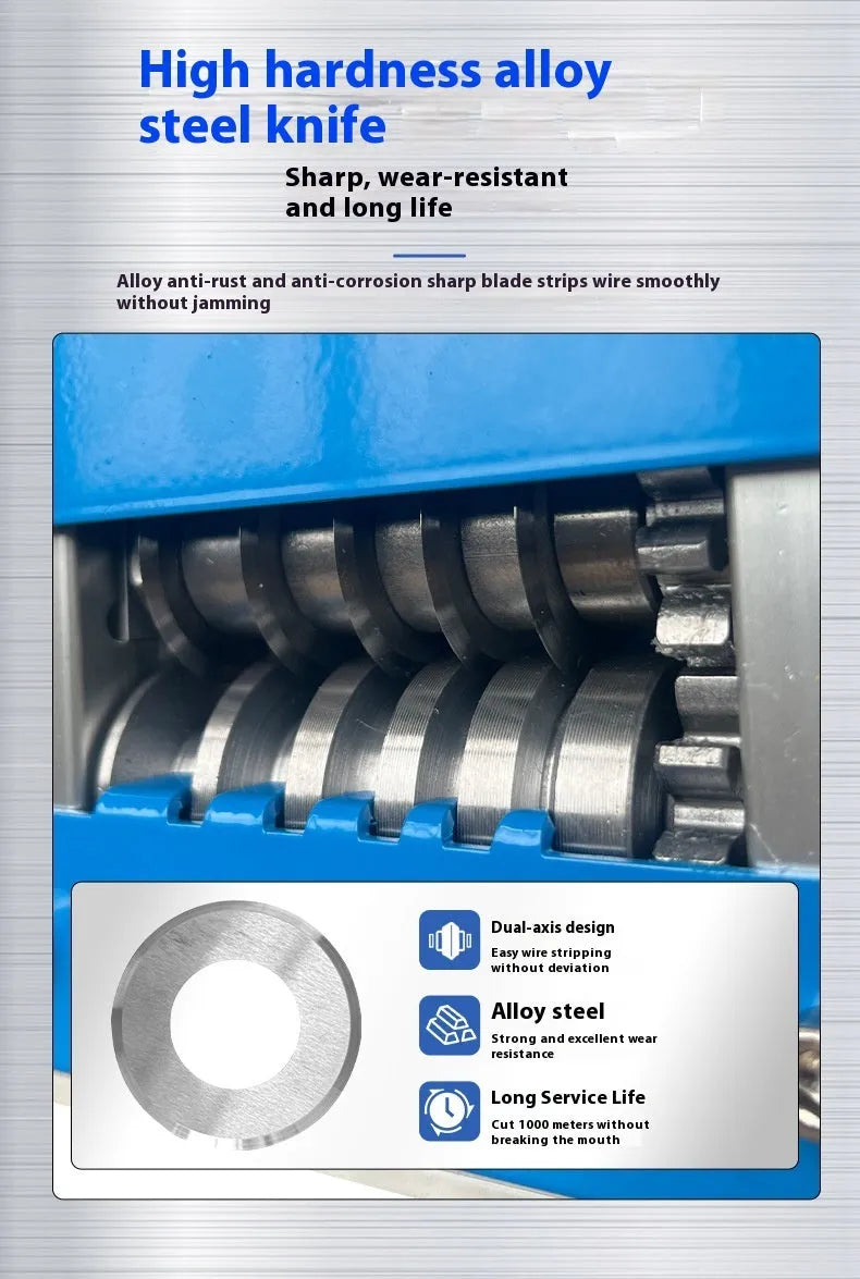 SD-017 manual wire stripping machine showing adjustable ports for 0.5-17mm wires