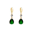Emerald green geometric teardrop alloy earrings with structured drop design