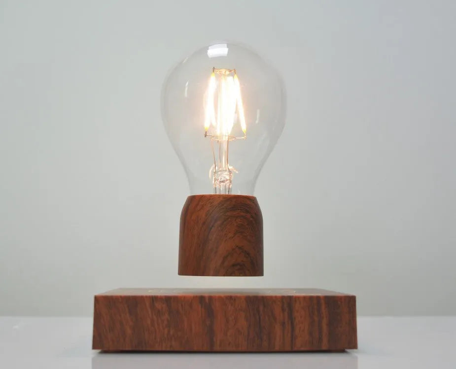 Magnetic levitation floating bulb with imitation wood base and glass enclosure