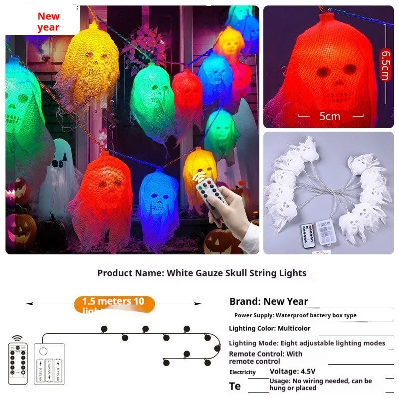 Battery-powered Halloween coloured LED lights with plastic housing for indoor wall decoration