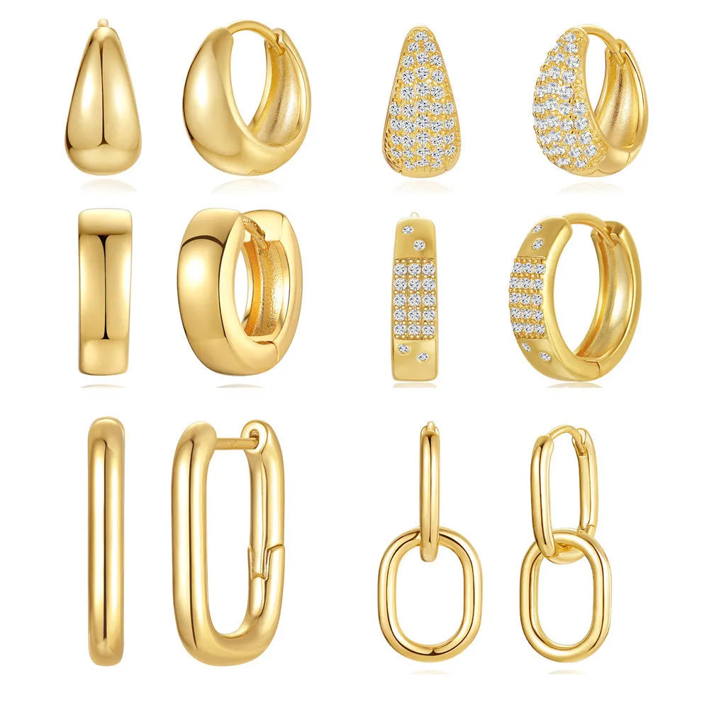 Geometric brass earclip earrings with round design in gold electroplated finish