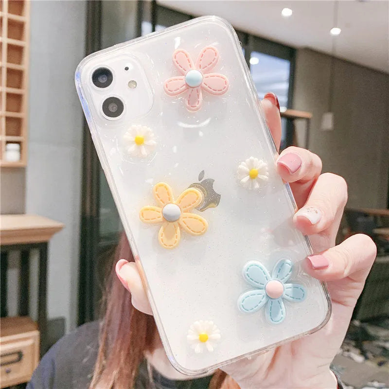 Girl heart and Xuanya floral pattern on a soft rubber protective case for an iPhone.