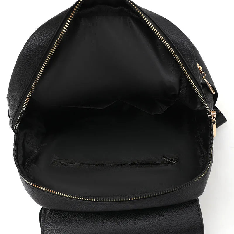 Women's casual soft PU backpack with three-dimensional front pocket in black, blue, or taro purple colours