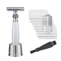 Men's copper manual shaving razor with olive wood handle and aluminium blade holder