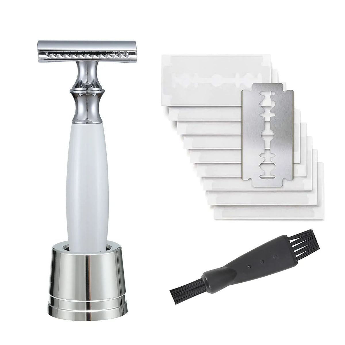 Men's copper manual shaving razor with olive wood handle and aluminium blade holder