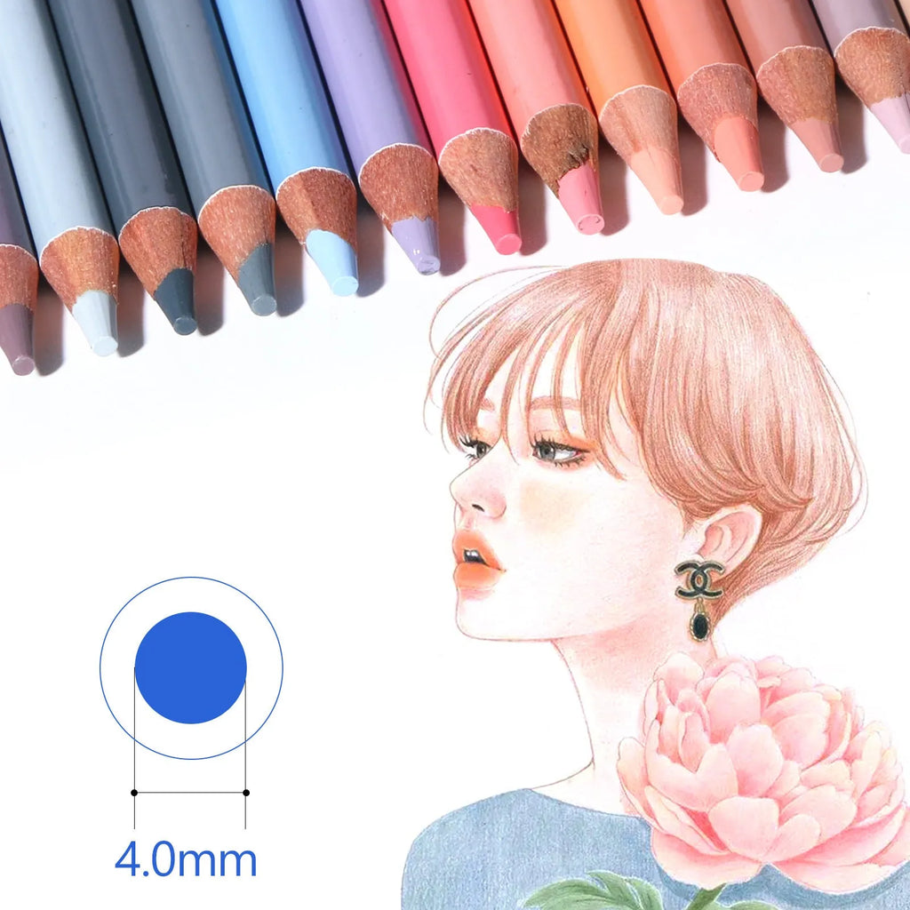 Round metal tin containing 24 skin tone coloured pencils for portrait drawing