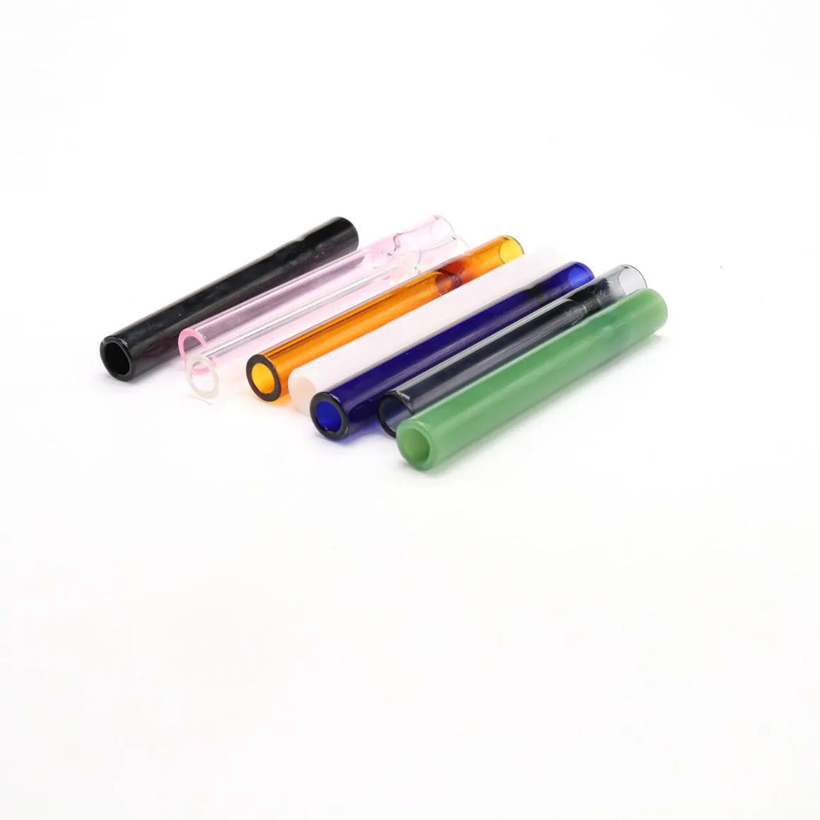 Clear glass telescopic smoke pipe with straight suction nozzle showing transparent colour-mixing effect