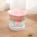 Blue ceramic pet bowl with floral pattern and elevated non-slip design for cats and small dogs