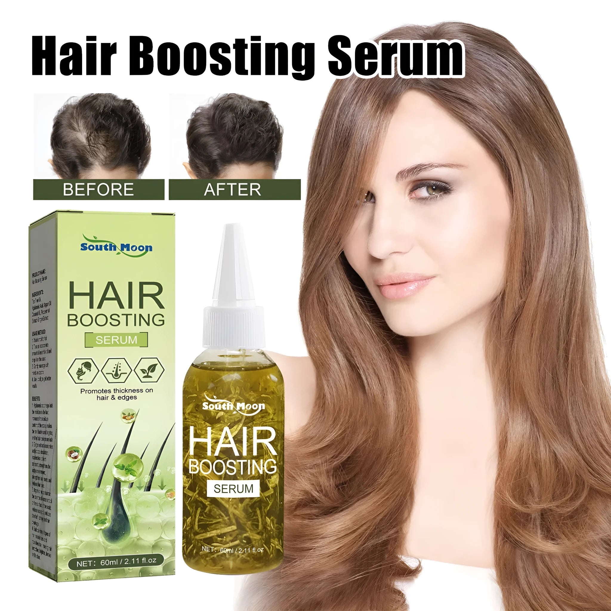 60ml glass dropper bottle of amber hair repair essential oil for dry, brittle hair.