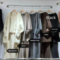 Women's knit cardigan vest trousers three-piece set in beige wool blend fabric