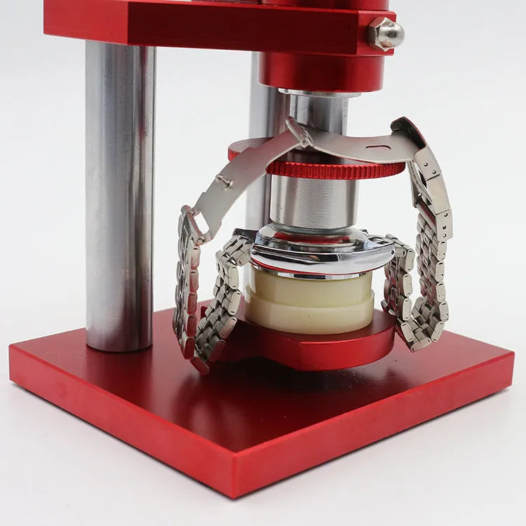 Watch repair spiral cap presser tool with set of 20 plastic moulds for various watch case sizes