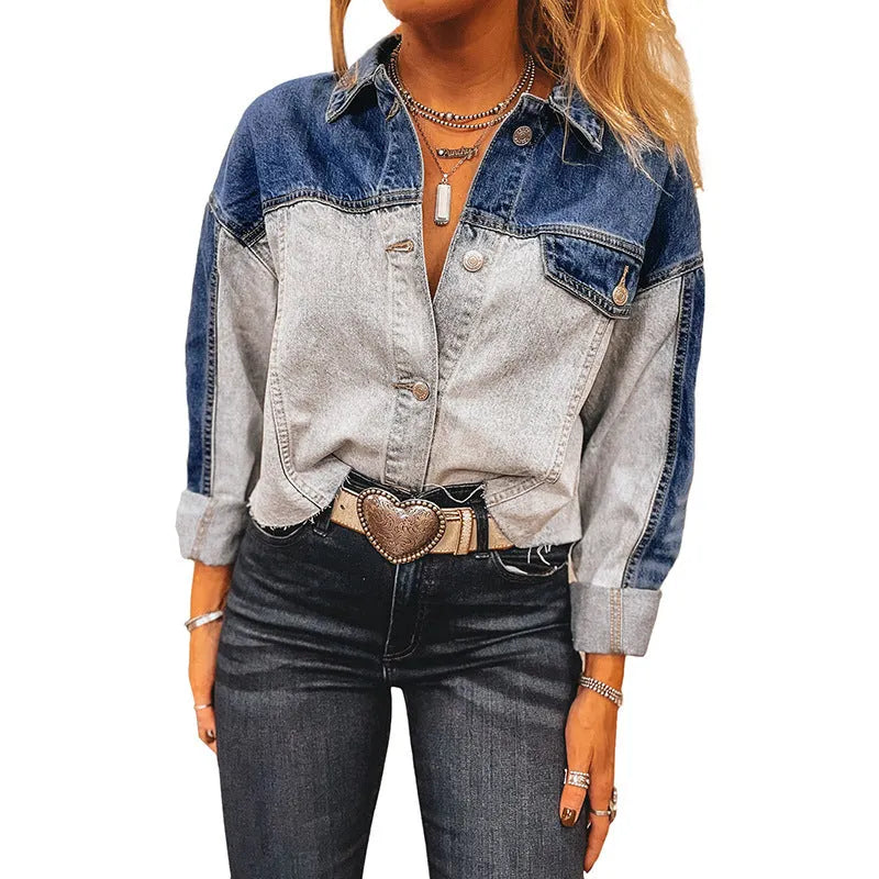 Women's loose fit denim coat with single row multi-buckle closure in LC7821465-P704 colour